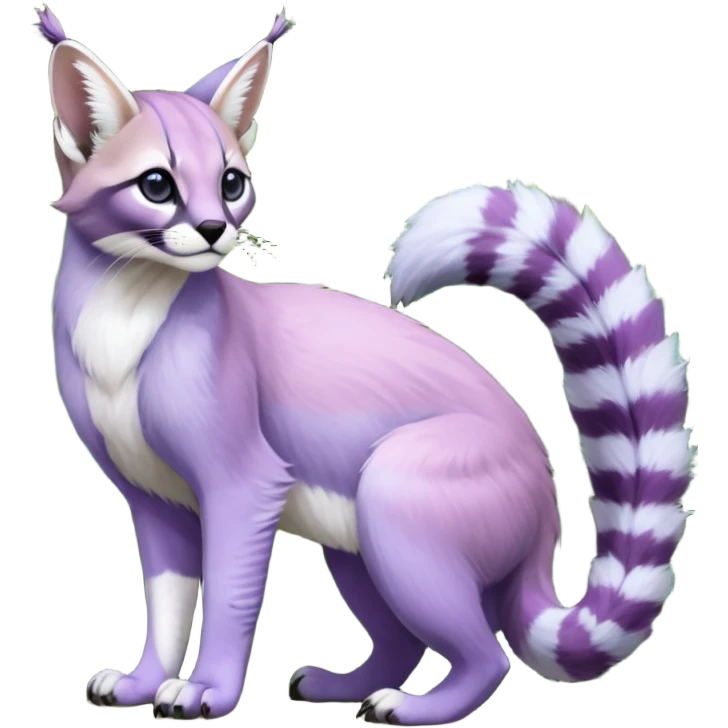 Colorful dark tropical pastel-lilac-lavender-violet pale light pastel white glorious divine exotic cute cool beautiful shiny beautiful fantasy-caracal-civet-genet-sergal-vernid-Gryphon-Cacomistle-Trico-oncilla-animal-Fakémon-hybrid-fursona (full body) emoji