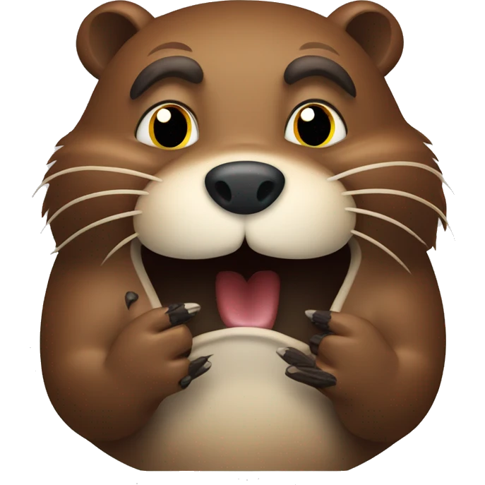 Scared beaver with hands near the mouth emoji