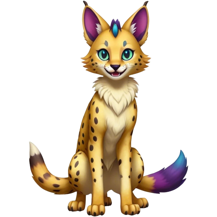 Epic Cute Colorful Dark Sergal-Serval-Vernid full body  emoji