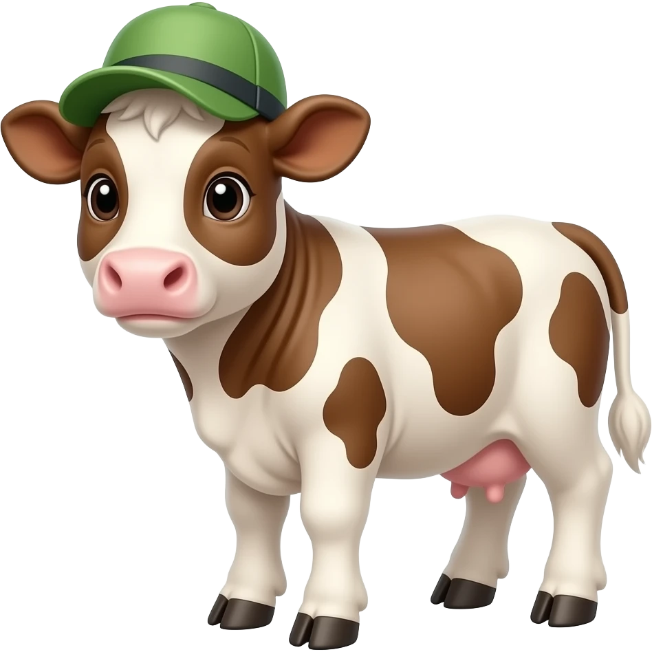 cow baby wear green hat front view and chnage this cap into green hat emoji