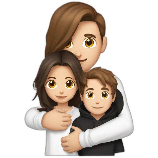 girl with long brown hair in white t-shirt hugging boy with brown stylish hair and black hoody emoji