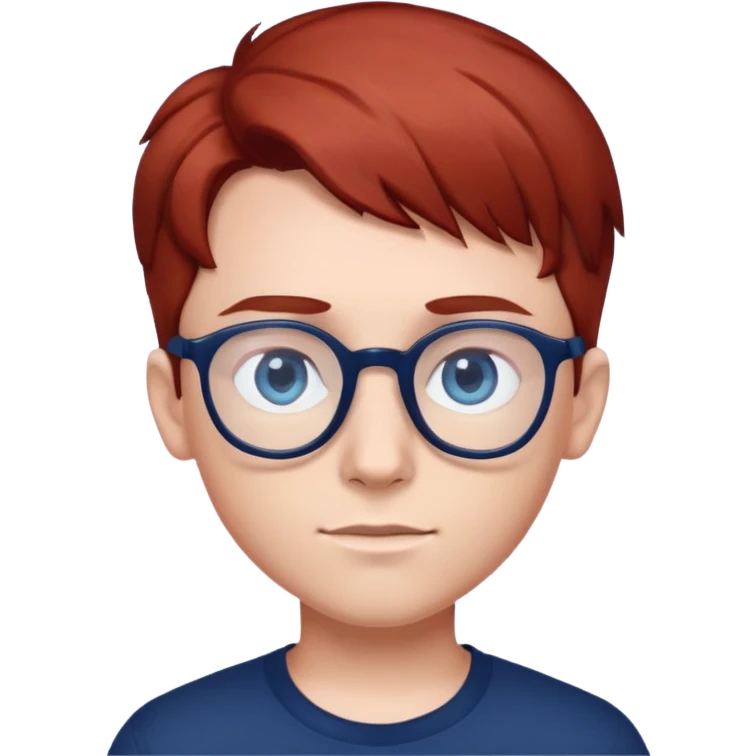 Ragazzo occhi blu scuro capelli rosso scuro liscio e occhiali  emoji