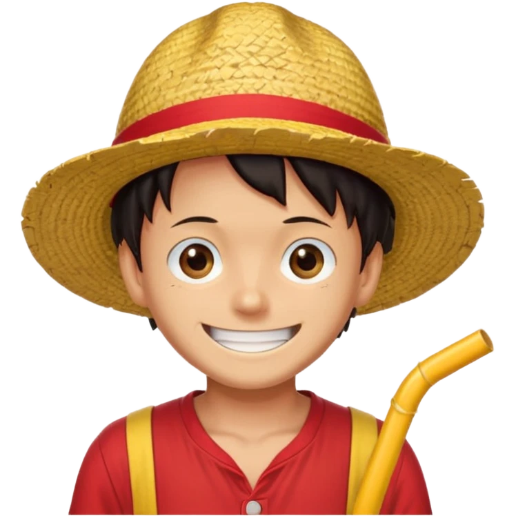 Luffy with a big smile and red shirt with yellow and red straw hat emoji