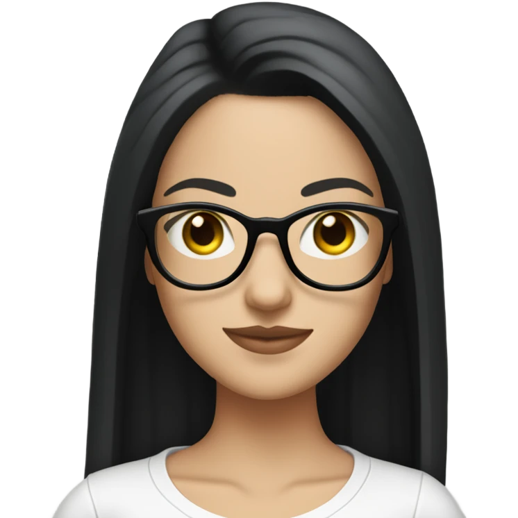 White girl with straight black hair and glasses wearing a white crop top and jeans glasses full body emoji
