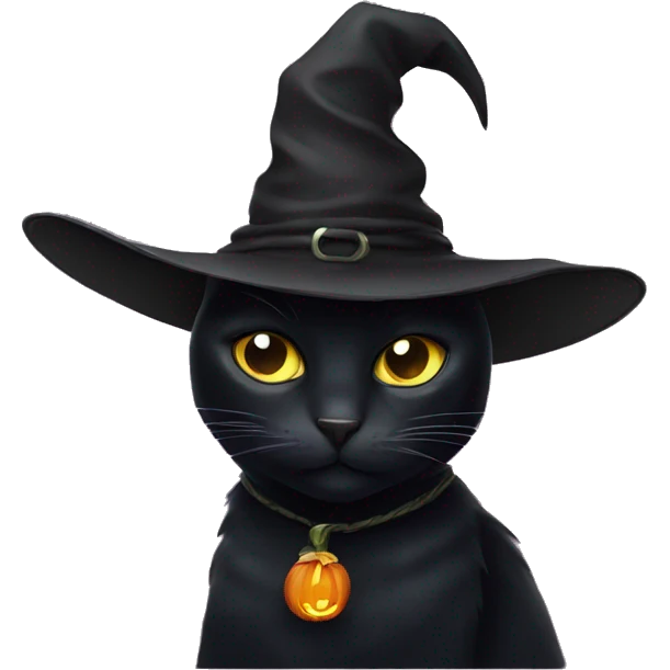 Black cat with witch hat emoji