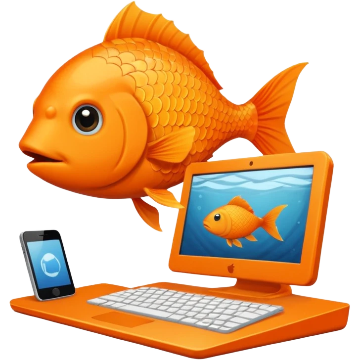 animal nature fish in a building working on a computer emoji