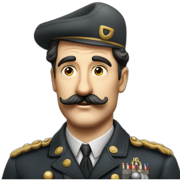 Hero de gerre dans les années 1940 en Allemagne avec la moustache de Chaplin et les cheveux plaqué sur le côté emoji