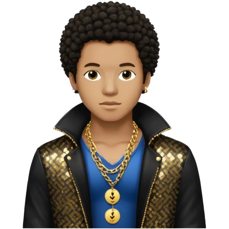 Gallant, R&B Singer with dark brown afro hair, black sequin jacket, shirtless with necklace emoji