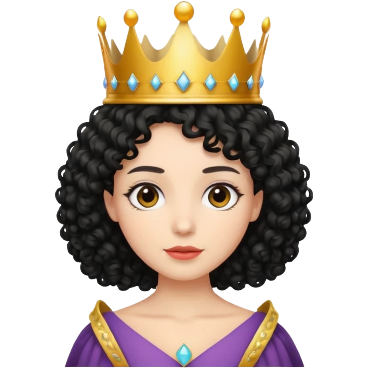 Wearing a crown with black tight curly shoulder length hair  emoji