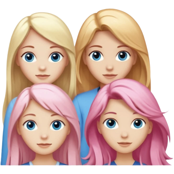 Girlfriend emoji - include 1 white girl with long light pink hair and blue eyes, 1 white girl with brown eyes and medium honey blonde hair, 1 white girl with blue eyes and light blonde hair, and 2 white girls with brown eyes and long dark brown hair emoji