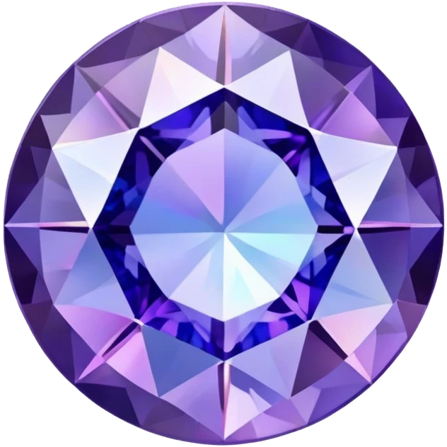 Precision round cut tanzanite with lavender-blue color flash and holographic rainbow effect emoji