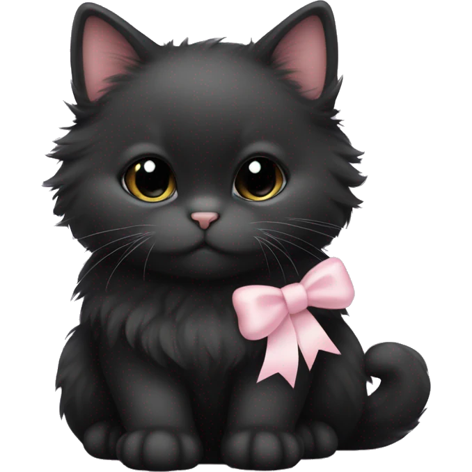 fluffy fat black kitten with pale pink bow emoji