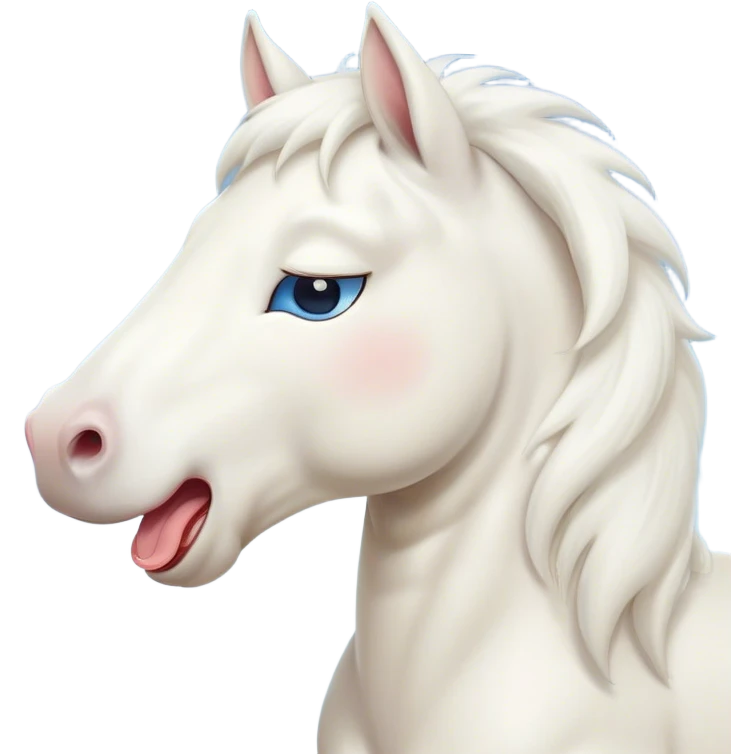 Cinematic Cute Yawning White Horse Portrait Emoji, Head tilted slightly with a dramatic, wide-open yawn, revealing a soft white fur with a subtle shimmer, floppy ears slightly drooping, round blue eyes barely open in drowsy contentment, Simplified yet irresistibly adorable features, highly detailed, glowing with a soft, cozy glow, high shine, relaxed yet expressive, stylized with a touch of whimsy, bright and endearing, soft glowing outline, capturing the essence of a sleepy yet affectionate horse, so drowsy it feels like it could stretch out of the screen and curl up for a nap! emoji