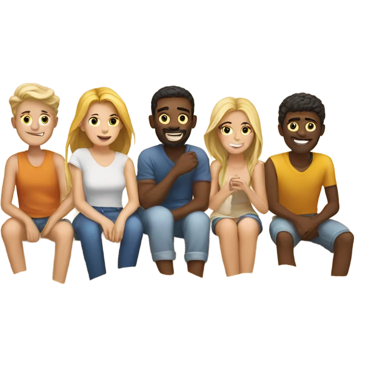 Group of white friends sitting on the beach emoji