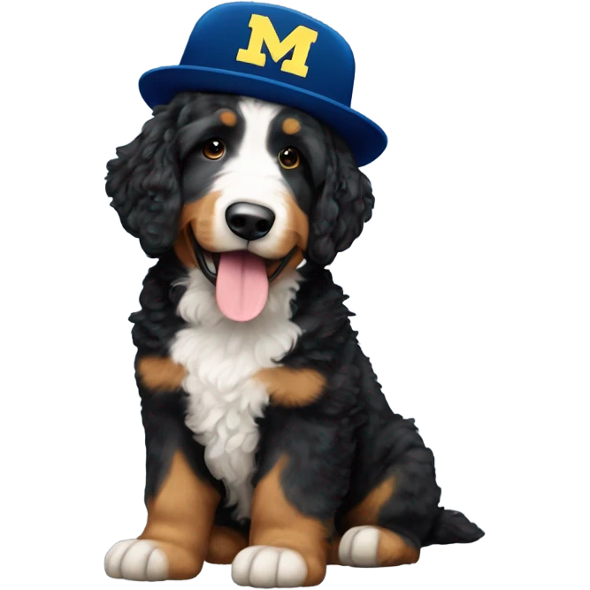 Bernedoodle wearing a Michigan hat emoji