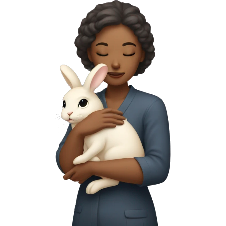 A lady holding beige bunny and hugging him with her eyes closed   emoji