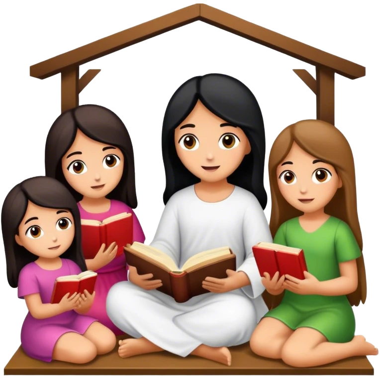 Devotional Christ with girls black  in house reading emoji
