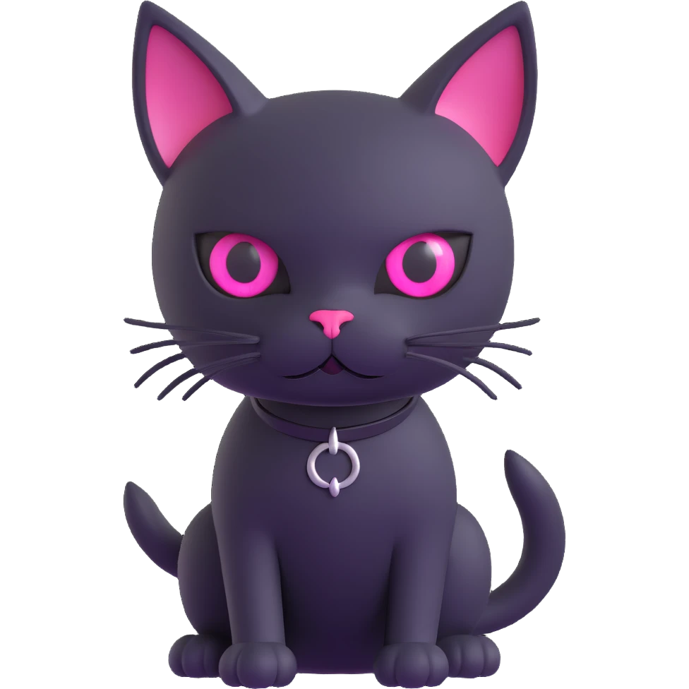 minimal 3D gothic cat with pink eyes, simple and dark emoji