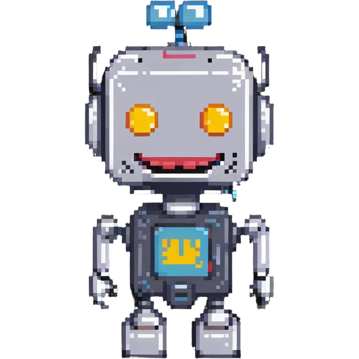 funny AI robot with a big goofy grin emoji