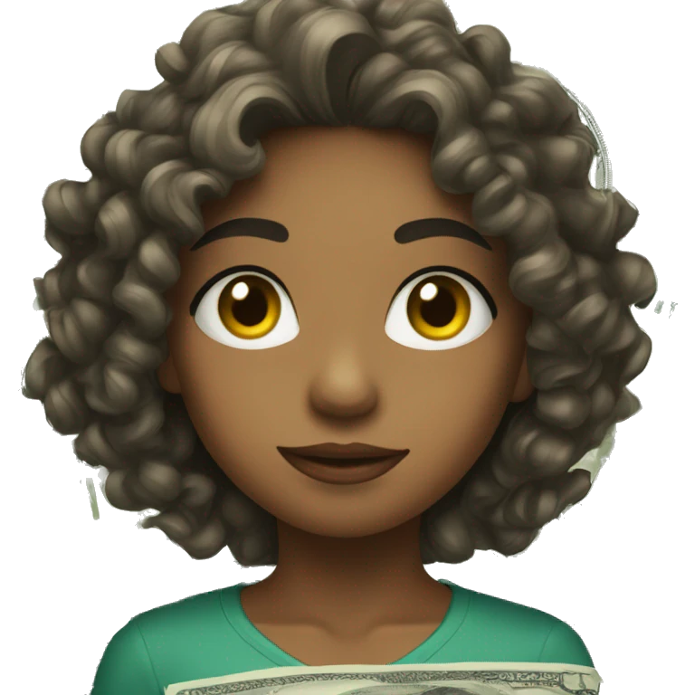 Girl with curly hair with dollars emoji