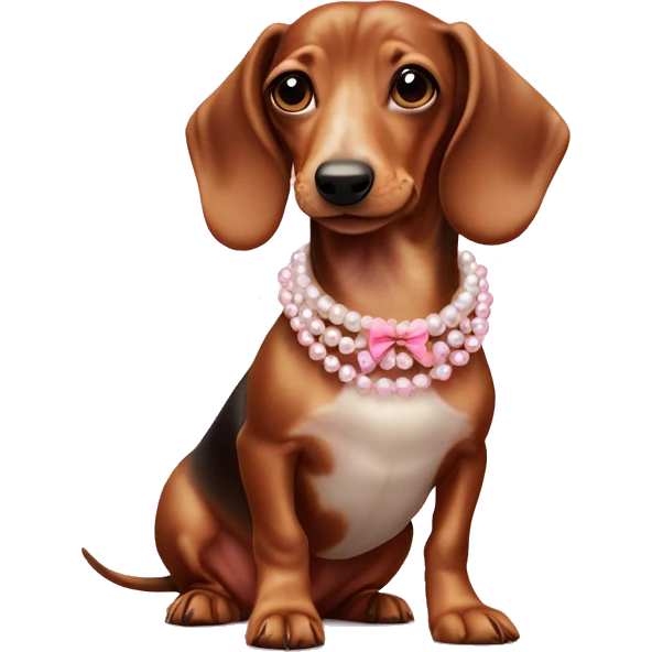 ￼Sausage dog wearing a pearl necklace and pink bow emoji