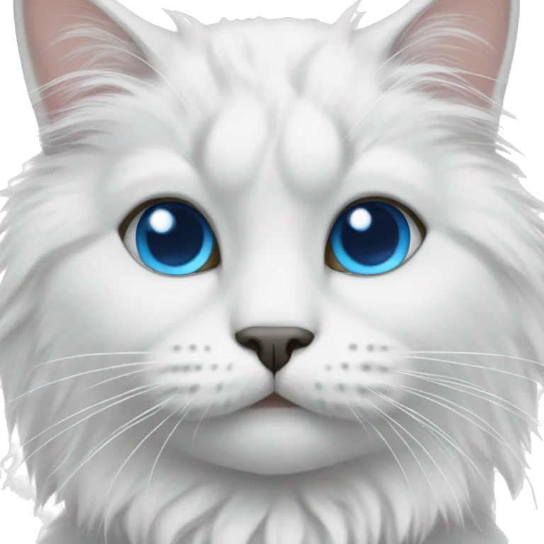 White fluffy cat with gray on nose with blue eyes emoji