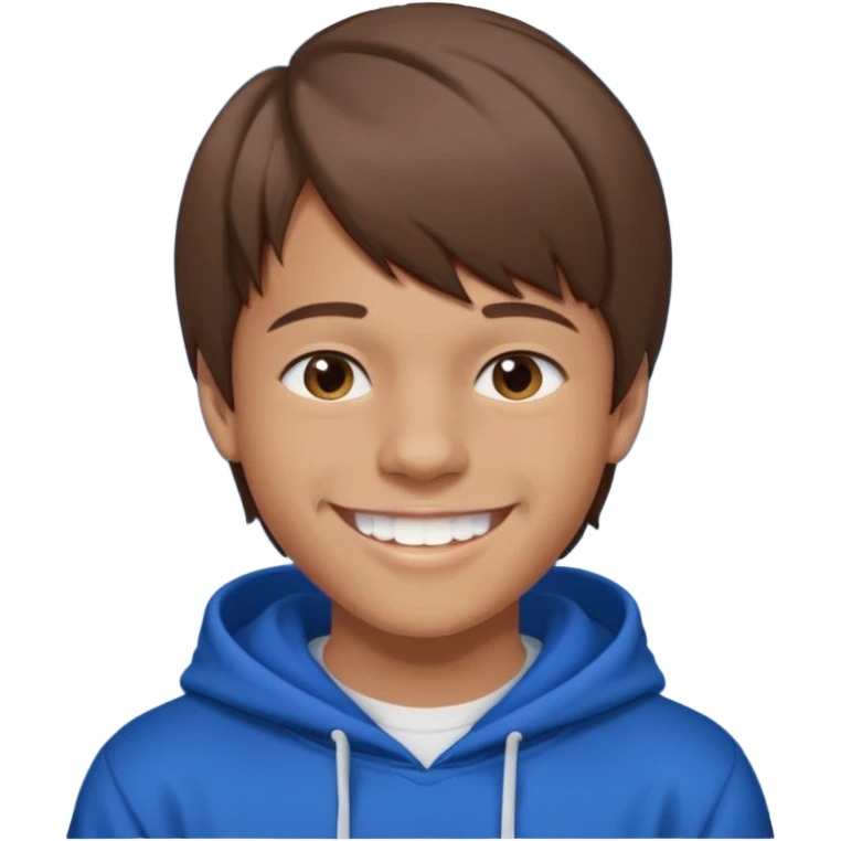 16 yr old boy, brown hair, straight, big smile, white teeth, tanned skin, bangs, hooded sweatshirt emoji