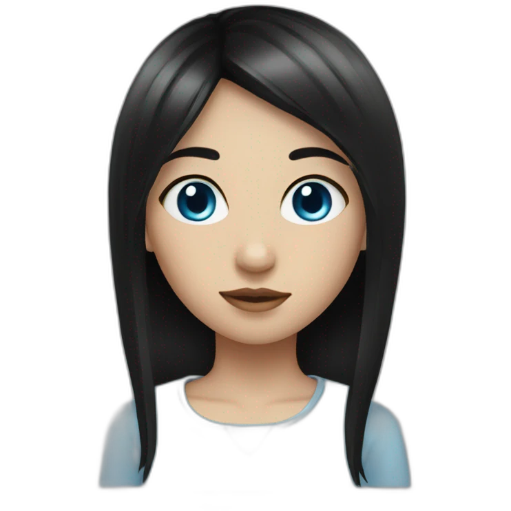 girl with black hair, thick fringe, blue eyes emoji