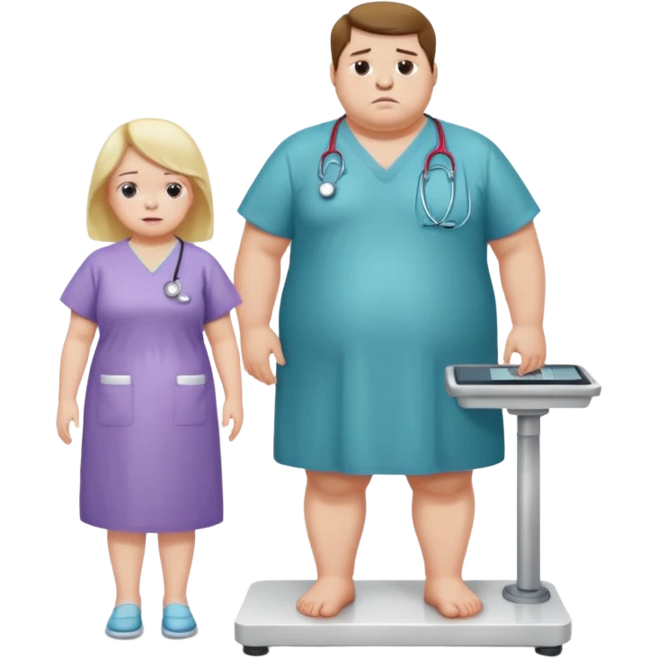 pessoa gorda em cima de balança e medico do lado emoji