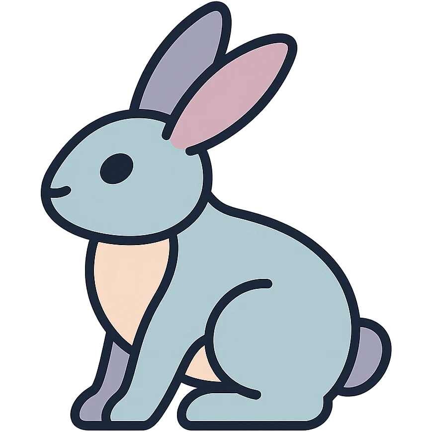 rabbit, symbol of the year in feng shui, Chinese eastern style, thin clean contours, soft rounded shapes, pastel palette #98B5BC, #B5B3C1, #C9A3C9, #E4C0CA, #F7DCD1, #F7C0AA, detailed shadows and highlights, soft lighting, transparent background, less cute, no decorative elements emoji
