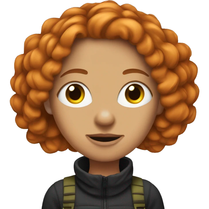Ginger coloured hair woman with grundge aesthetics, she got a ski mask on her hair.  emoji