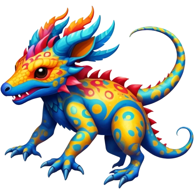 a vibrant colorful edgy vernid-fionbri-creature with splash patterns full body emoji
