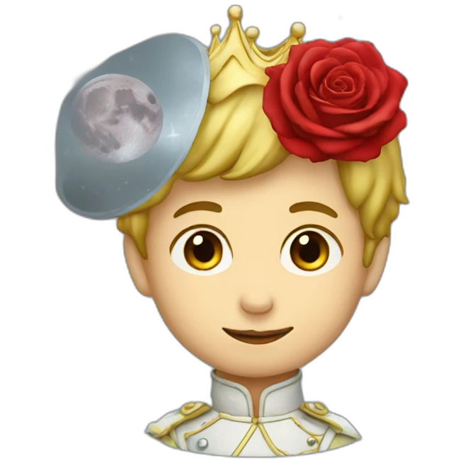 Little prince with red rose on the moon emoji