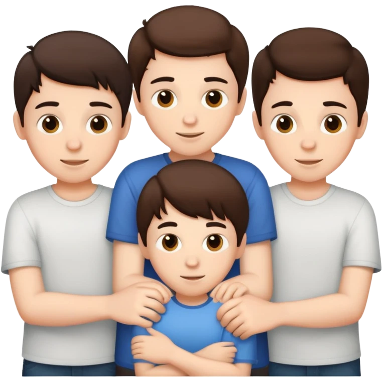 Three young brunette brothers playing together  emoji