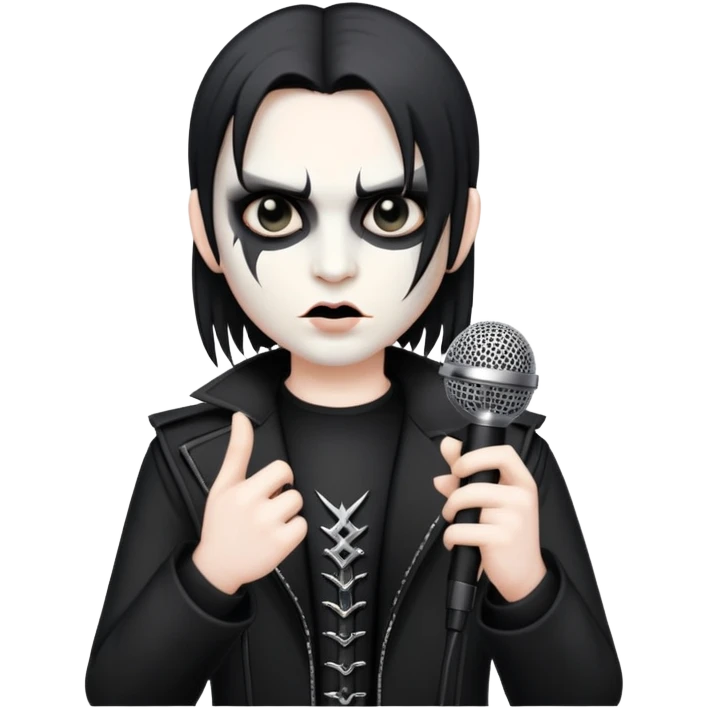 black metal band member emoji holding microphone, dramatic makeup, black clothing emoji