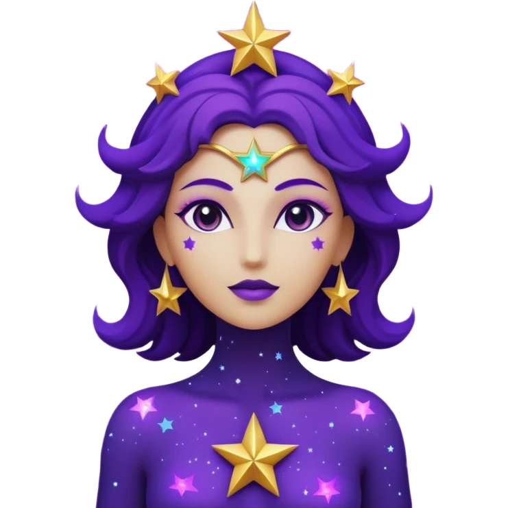 3D render of Star Goddess made of deep space cosmic energy, Silhouette filled with galaxies, glowing purple edges, silhouette shape with no facial features, Apple emoji style, isolated on white background --v 6.0 emoji