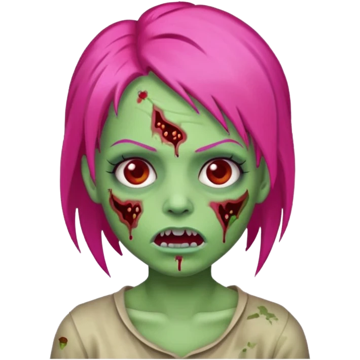 Create a zombie emoji in the style of an iPhone emoji, Hot pink hair emoji