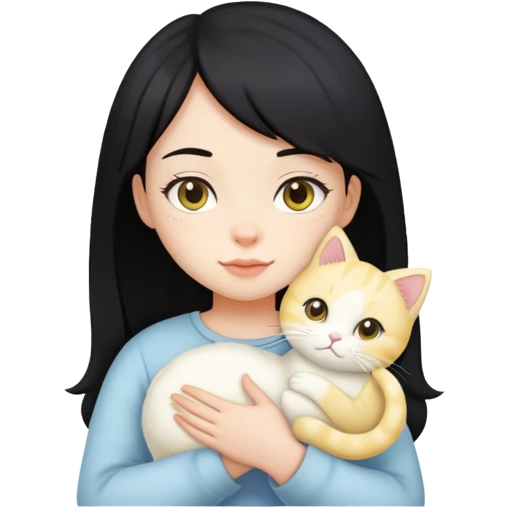 黑长发女生抱着一只布偶猫，这只猫是白色和浅黄色的 emoji