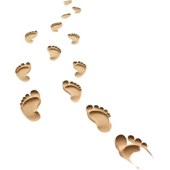 **Baby footsteps lead ahead of larger ones**, as if guiding the adult forward.  on sand emoji