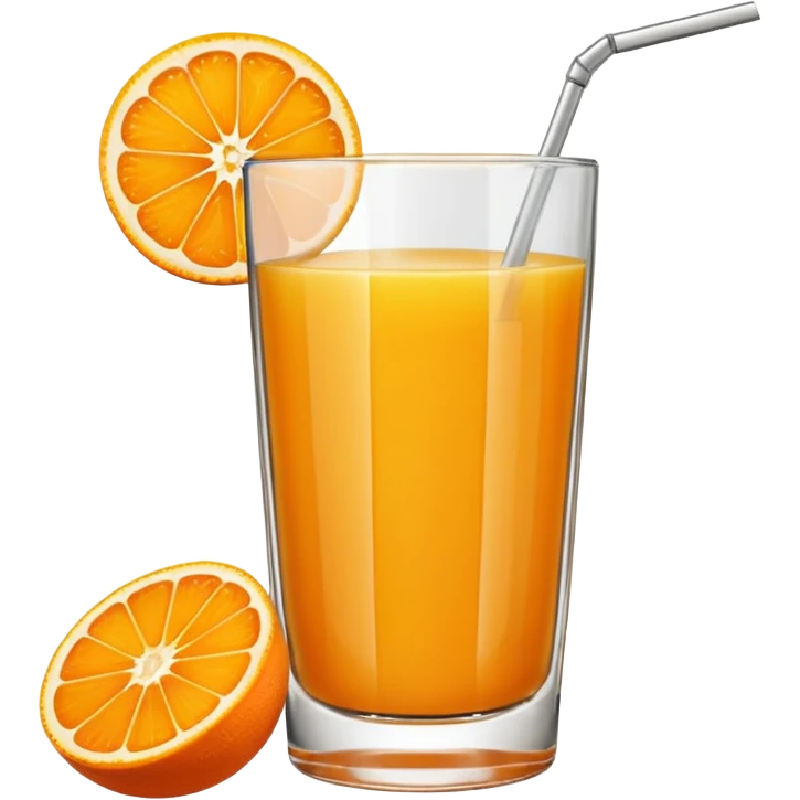 A glas of orange juice with a slice of orange next to it emoji