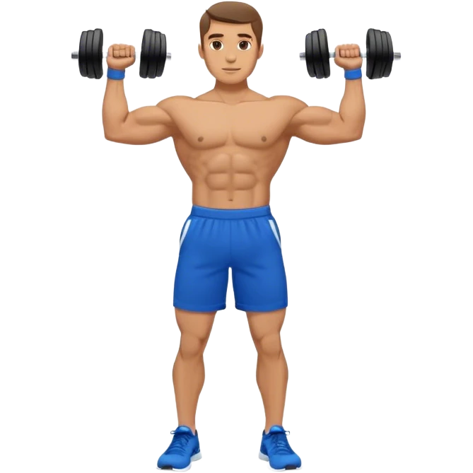 man with blue shorts doing dumbbell lateral-raise (T-pose) side-deltoid exercise emoji