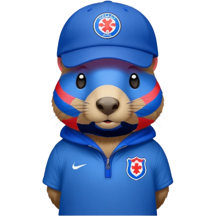 Capibara with a cruz azul soccer logo in a cap emoji