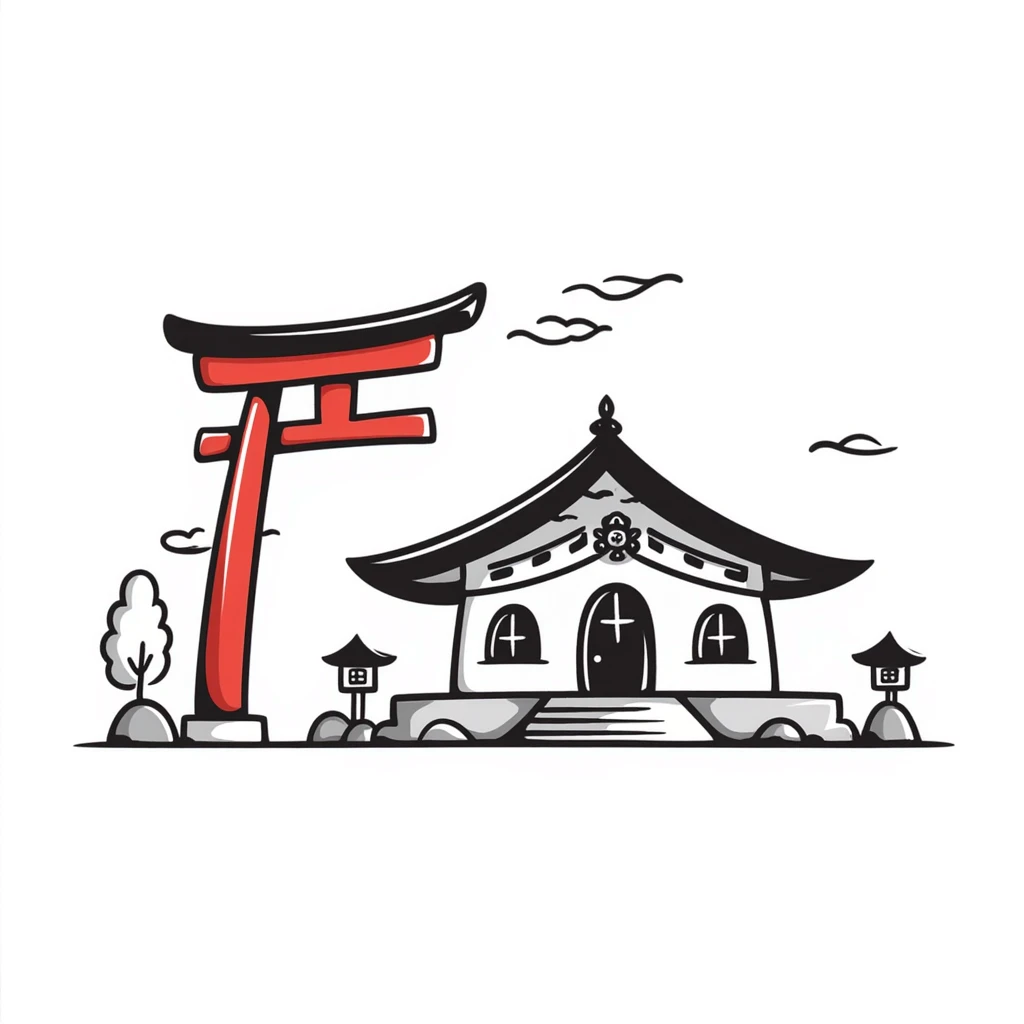 shinto shrine, hand drawn doodle style emoji
