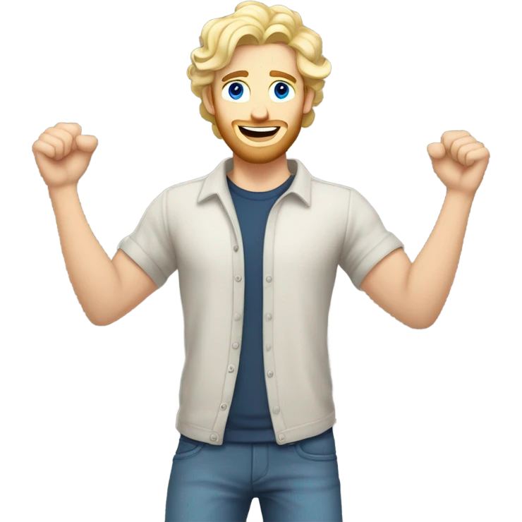 full body raised arms light curl blonde 30yo man blue eyed pale skin emoji