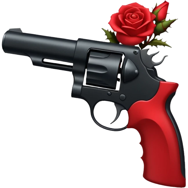 A minimalist side-profile pistol silhouette wrapped in elegant thorned roses. The roses should weave naturally around the frame and grip, with subtle thorns curling along the barrel. The roses are the focal point, symbolizing beauty and control over power. emoji