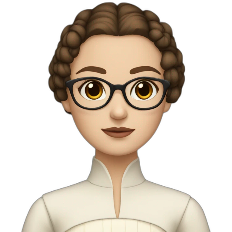 White skin Pretty woman with straigh brown hair, brown big eyes wit glasses dressed like padme amidala emoji