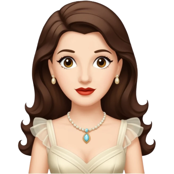 Maxene Andrews from the Andrews Sisters with long dark brown hair, ivory outfit emoji