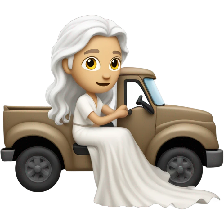 white man Poseidon driving truck. long white hair white dress emoji
