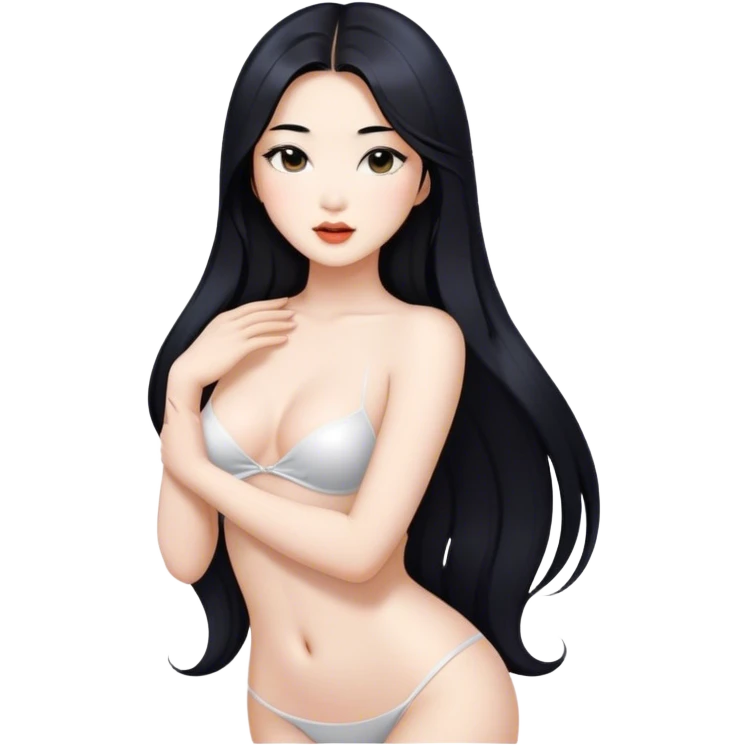 gorgeous Asian girl with long black hair, white skin, and a beautiful body  . Glamorous body  emoji