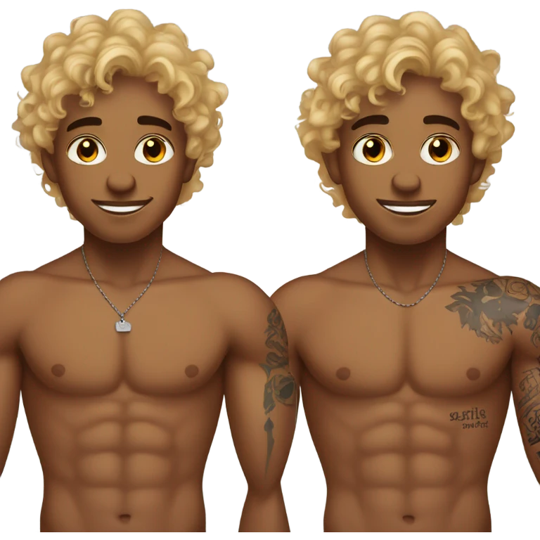 Medium brown boy with blonde curly hair shirtless with tattoos  emoji